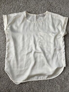 LOFT Ivory Short-Sleeve Pocket Blouse